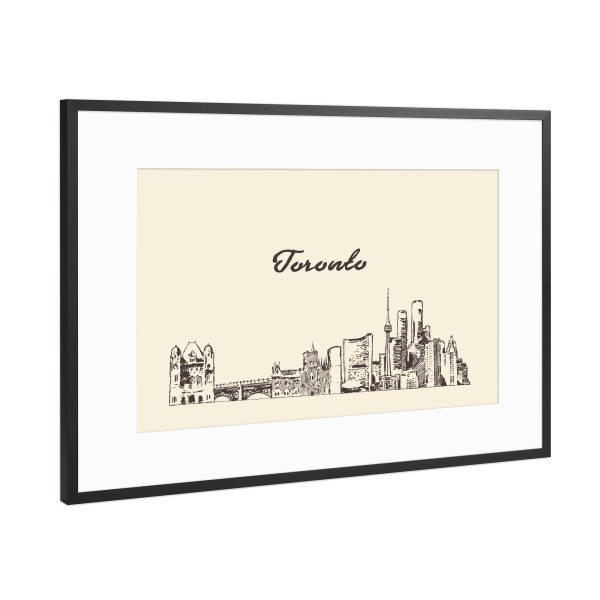 Poster mit Rahmen Schwarz (Metallic) "Toronto hand drawn skyline" artboxONE - Städte,Reise,Architektur - Skyline,Tornoto,Gezeichnet