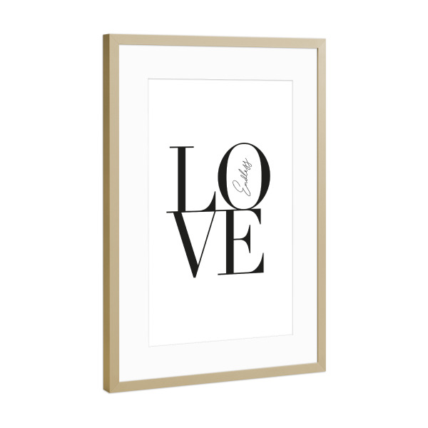 Poster mit Rahmen Gold "Endless Love A&K" artboxONE - Typografie,Schwarzweiß - Love,Liebe,Valentinstag,Hochzeit,Wedding,Muttertag