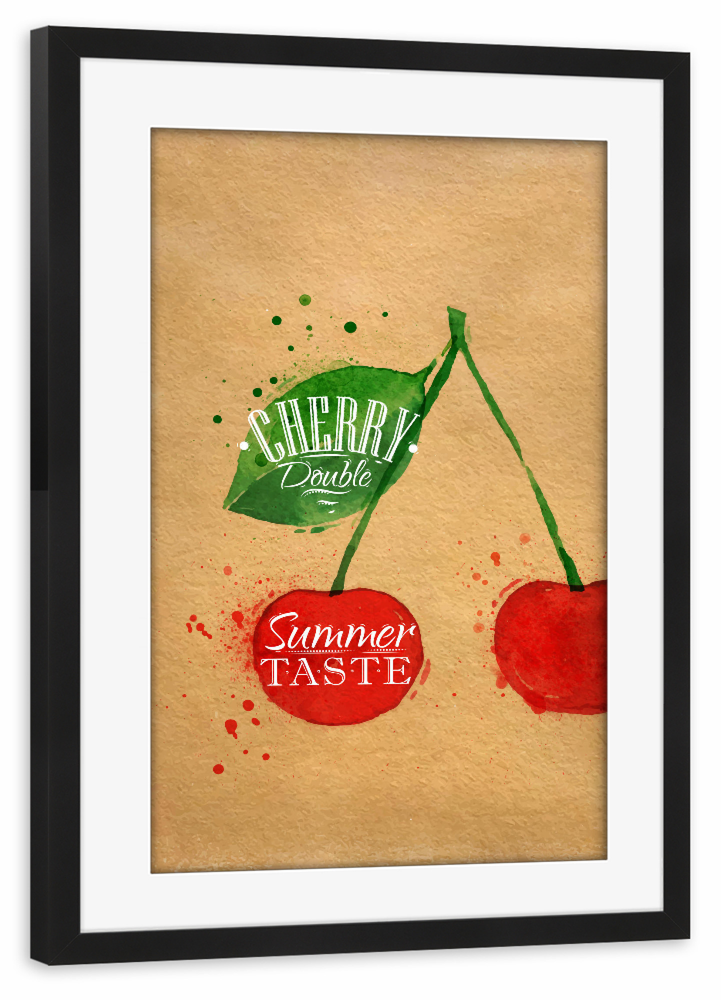 Poster mit Rahmen schwarz "Watercolor cherry craft" artboxONE - Essen & Trinken,Essen & Trinken / Obst & Gemüse - Cherry,Vintage