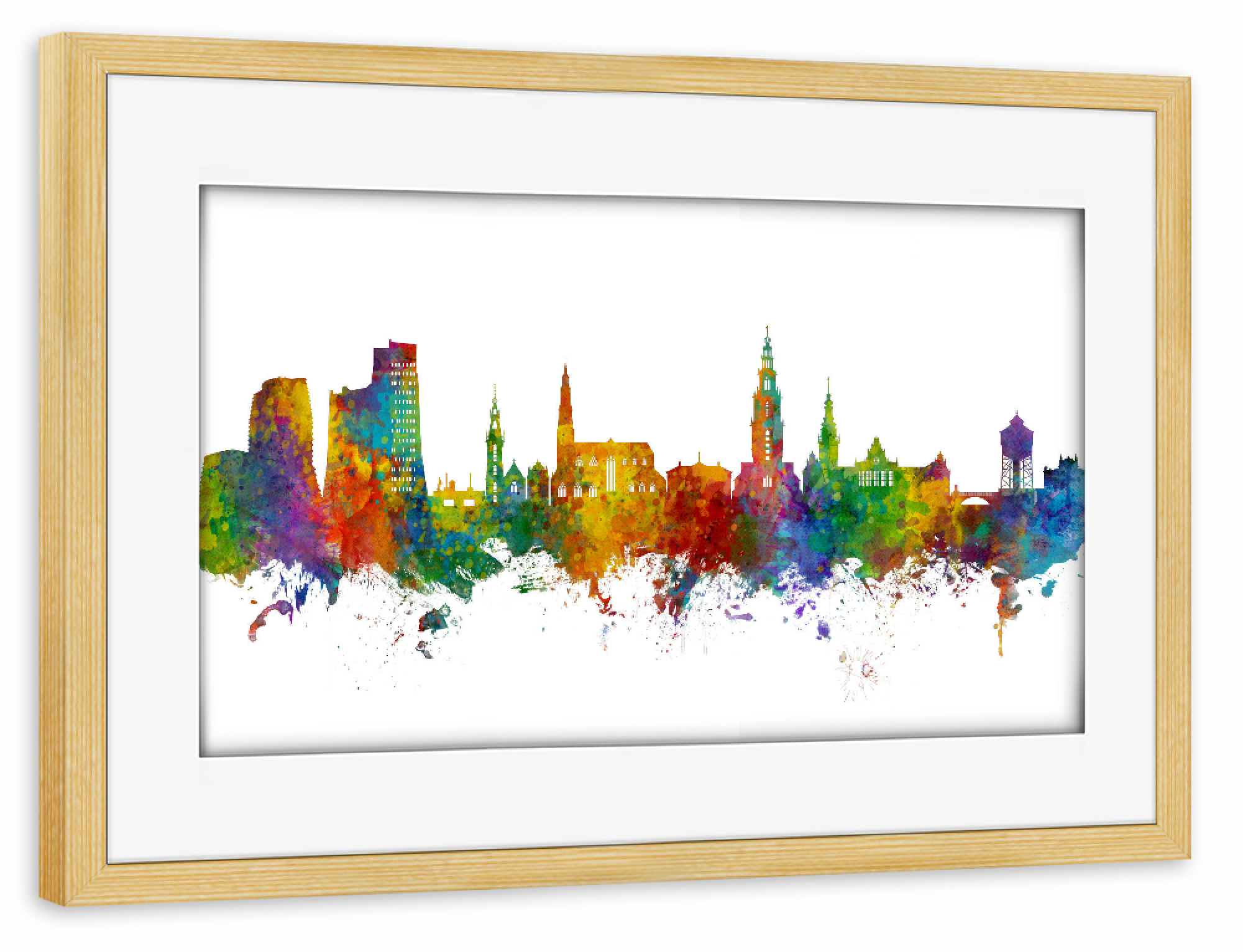 Poster mit Rahmen kiefer "Groningen The Netherlands Skyline" artboxONE - Städte