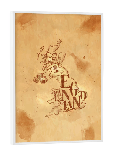 Poster mit weißem Rahmen "Map United Kingdom vintage craft" artboxONE - Reise,Kartografie