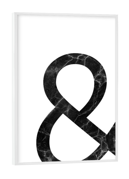 Poster mit weißem Rahmen "Schriftzeichen: &" artboxONE - Schwarzweiß,Buchstaben - &,Schrift,Buchstabe,Und