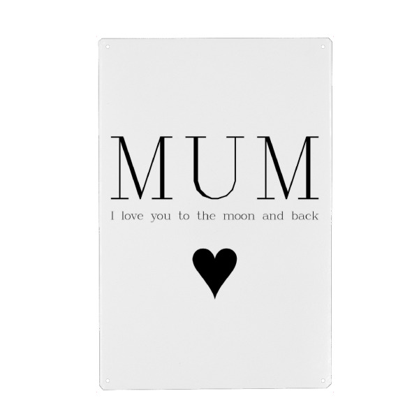 Metall Poster "Mutterliebe" artboxONE - Typografie,Schwarzweiß,Für Mama - Mutter,Mama,Liebe,Muttertag,Familie,Herz,Mum,Mother,Love - Blechschild