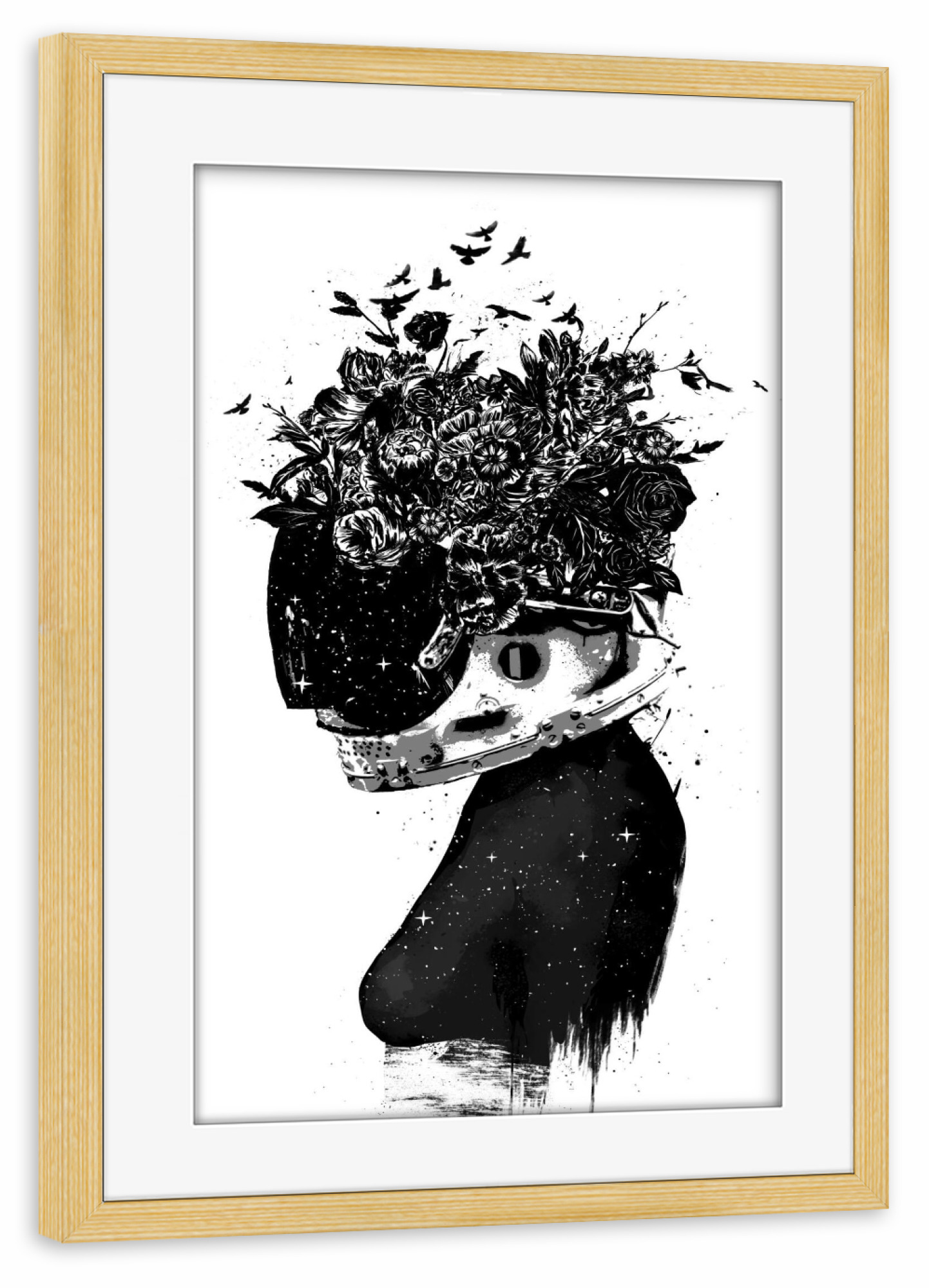 Poster mit Rahmen kiefer "Hybrid girl" artboxONE - Floral,Menschen,Schwarzweiß