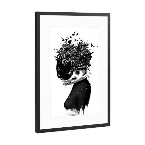 Poster mit Rahmen Schwarz (Metallic) "Hybrid girl" artboxONE - Floral,Menschen,Schwarzweiß
