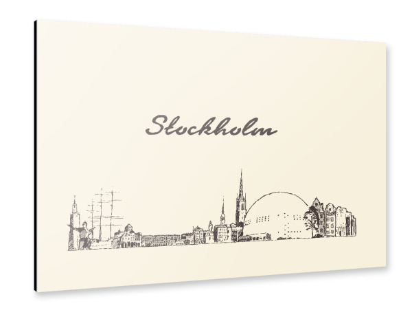 Alu-Dibond "Stockholm hand drawn skyline" 30x20 cm artboxONE