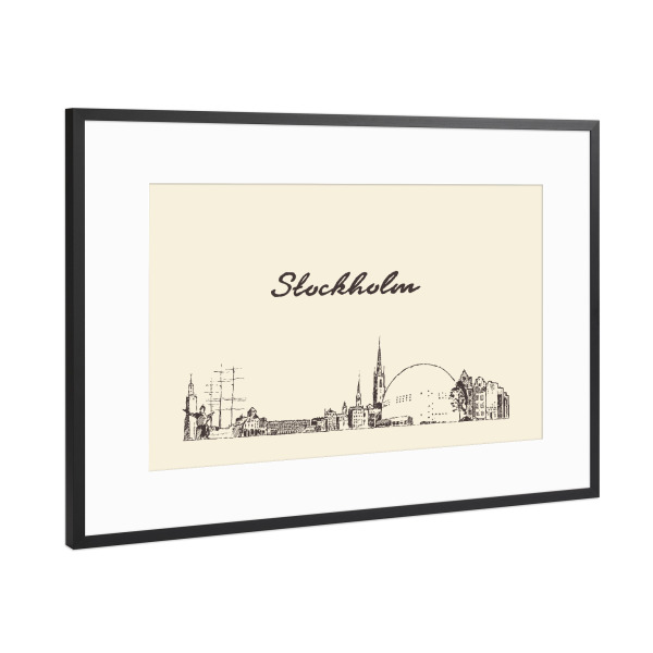 Poster mit Rahmen Schwarz (Metallic) "Stockholm hand drawn skyline" artboxONE - Städte,Reise,Architektur,Städte / Stockholm