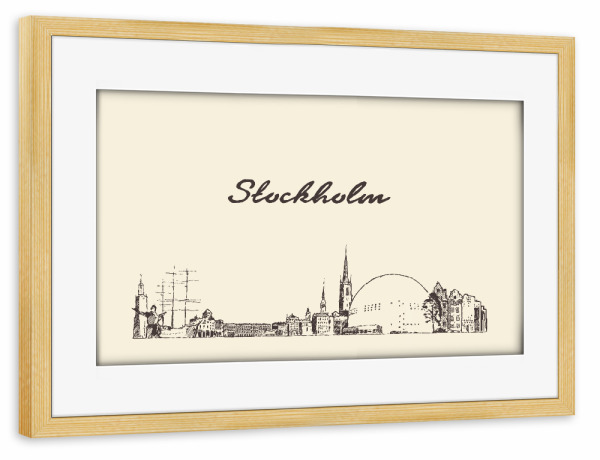 Poster mit Rahmen kiefer "Stockholm hand drawn skyline" artboxONE - Städte,Reise,Architektur,Städte / Stockholm