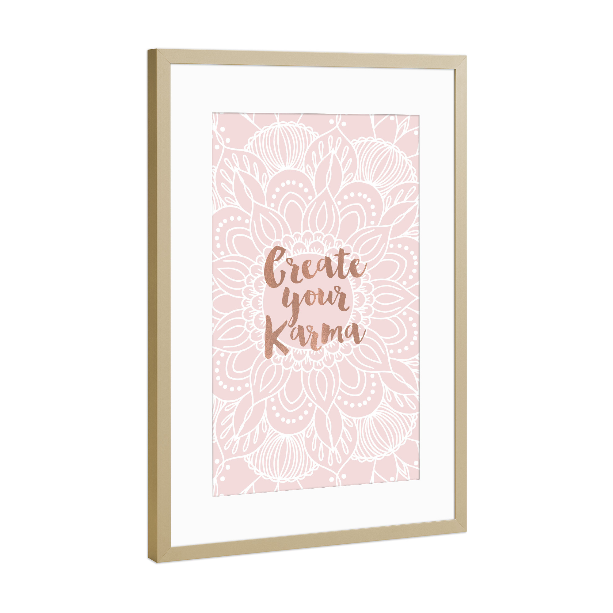 Poster mit Rahmen Gold "Create your Karma" artboxONE - Typografie - Mandala,Yoga,Geometry,Geometric,Love,Calligraphy,Pink,Typography,Karma