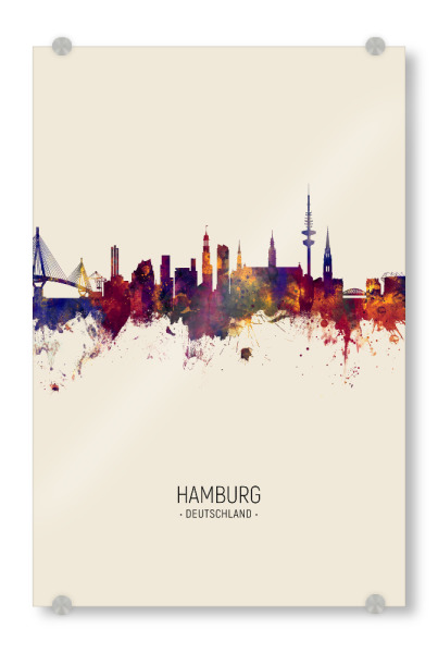 Acrylglasbild "Hamburg Germany Skyline Beige" artboxONE - Städte / Hamburg - Hamburg,Germany,Skyline,Cityscape,Painting,Watercolour,Stadtbild