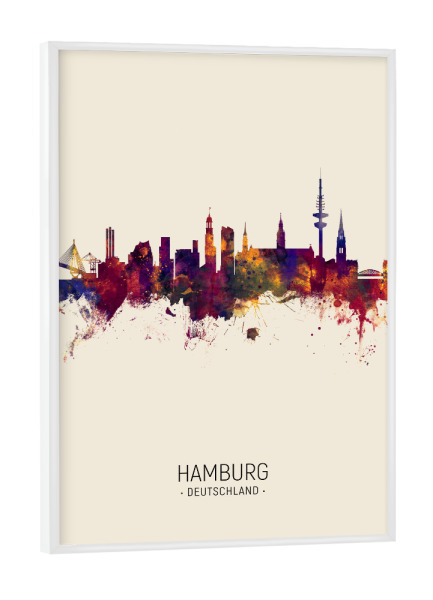 Poster mit weißem Rahmen "Hamburg Germany Skyline Beige" artboxONE - Städte / Hamburg
