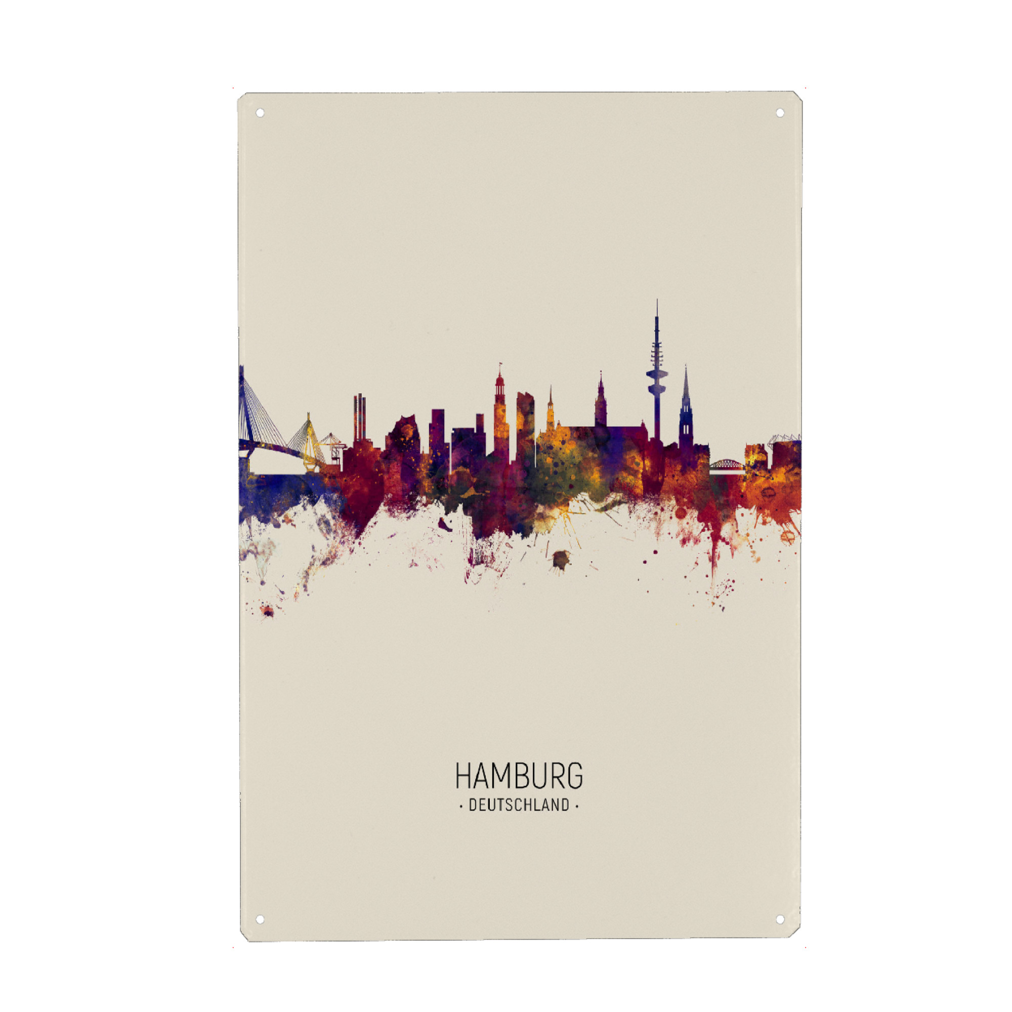 Metall Poster "Hamburg Germany Skyline Beige" artboxONE - Städte / Hamburg - Hamburg,Germany,Skyline,Cityscape,Painting,Watercolour,Stadtbild
