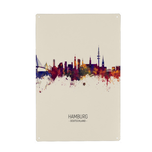 Holzbild "Hamburg Germany Skyline Beige" artboxONE - Städte / Hamburg - Hamburg,Germany,Skyline,Cityscape,Painting,Watercolour,Stadtbild
