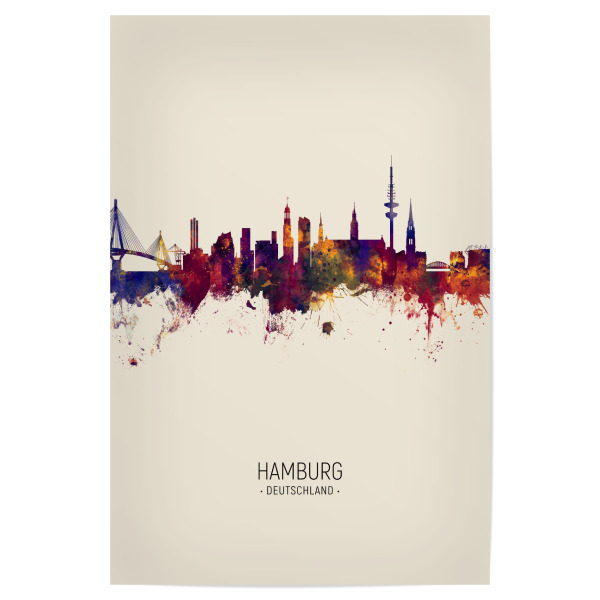 Poster 30x20 cm "Hamburg Germany Skyline Beige" artboxONE - Städte / Hamburg - Hamburg,Germany,Skyline,Cityscape,Painting,Watercolour,Stadtbild