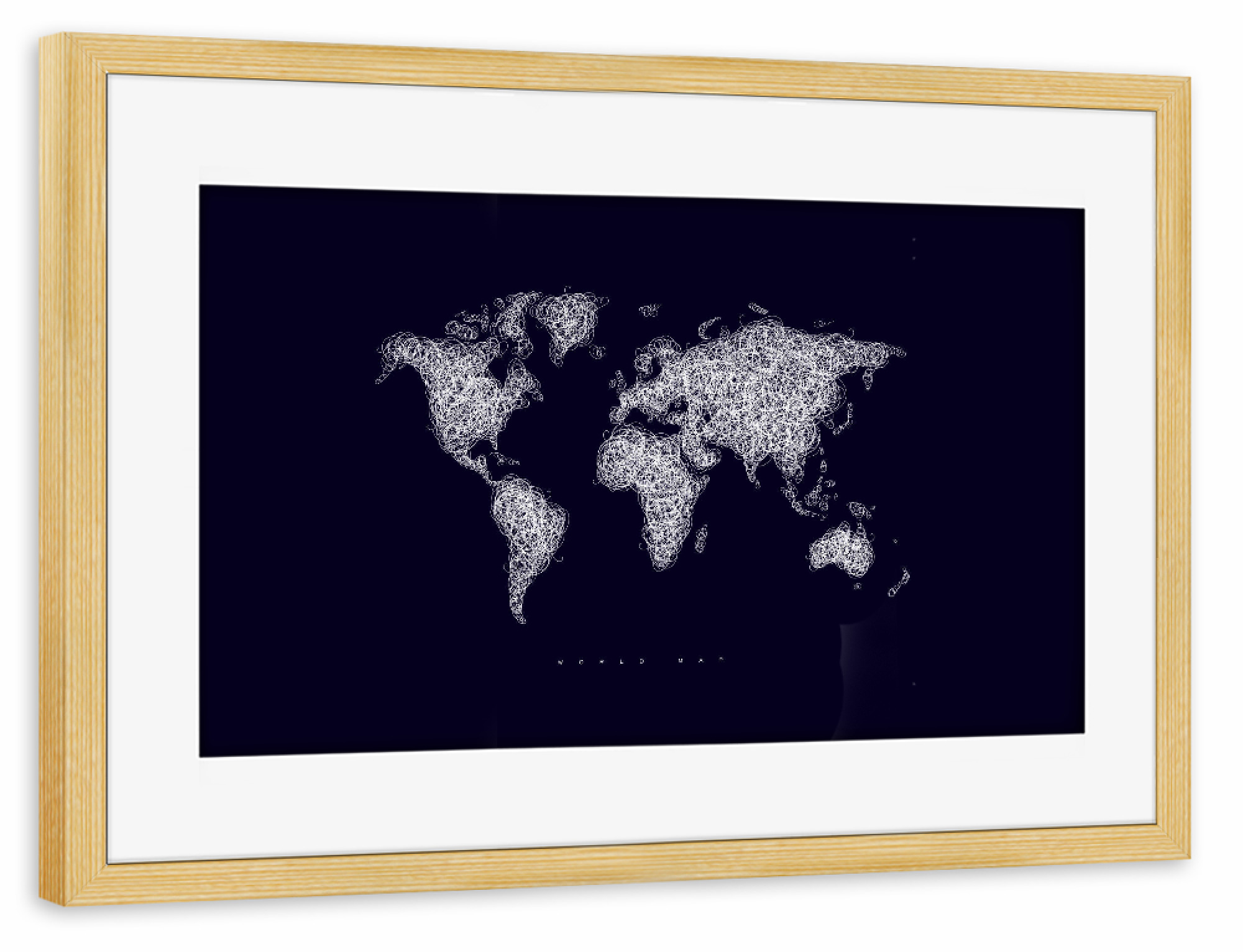 Poster mit Rahmen kiefer "World map tangle line dark" artboxONE - Reise,Kartografie