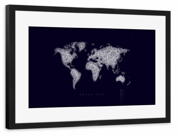 Poster mit Rahmen schwarz "World map tangle line dark" artboxONE - Reise,Kartografie