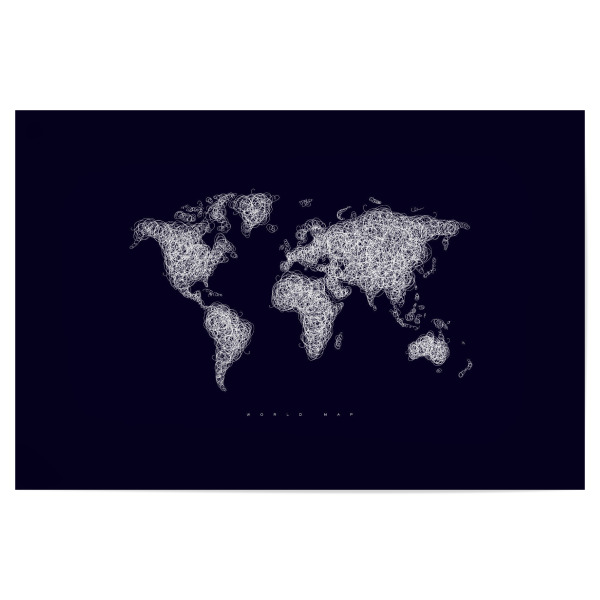 Poster "World map tangle line dark" artboxONE - Reise,Kartografie