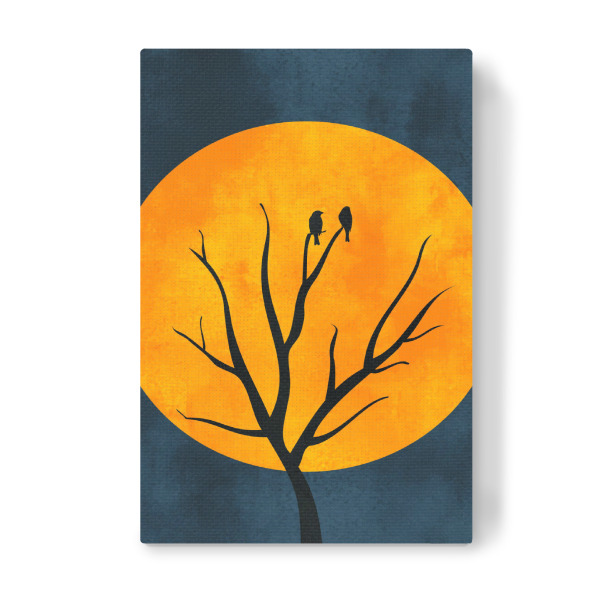 Leinwandbild "Moonshine Lovebirds" artboxONE - Abstrakt - Baum,Silhouette,Mond,Mondschein,Vögel,Abstrakt