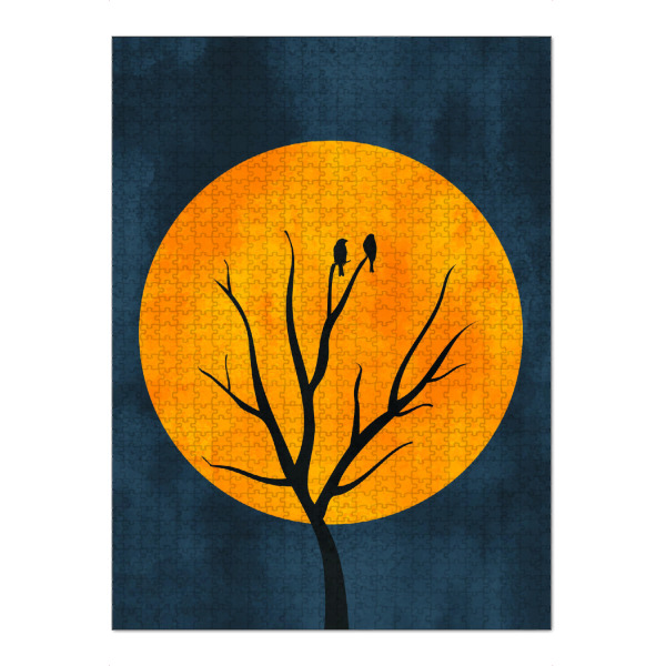 Puzzle Ravensburger "Moonshine Lovebirds" artboxONE - Abstrakt - Baum,Silhouette,Mond,Mondschein,Vögel,Abstrakt - Bild baum