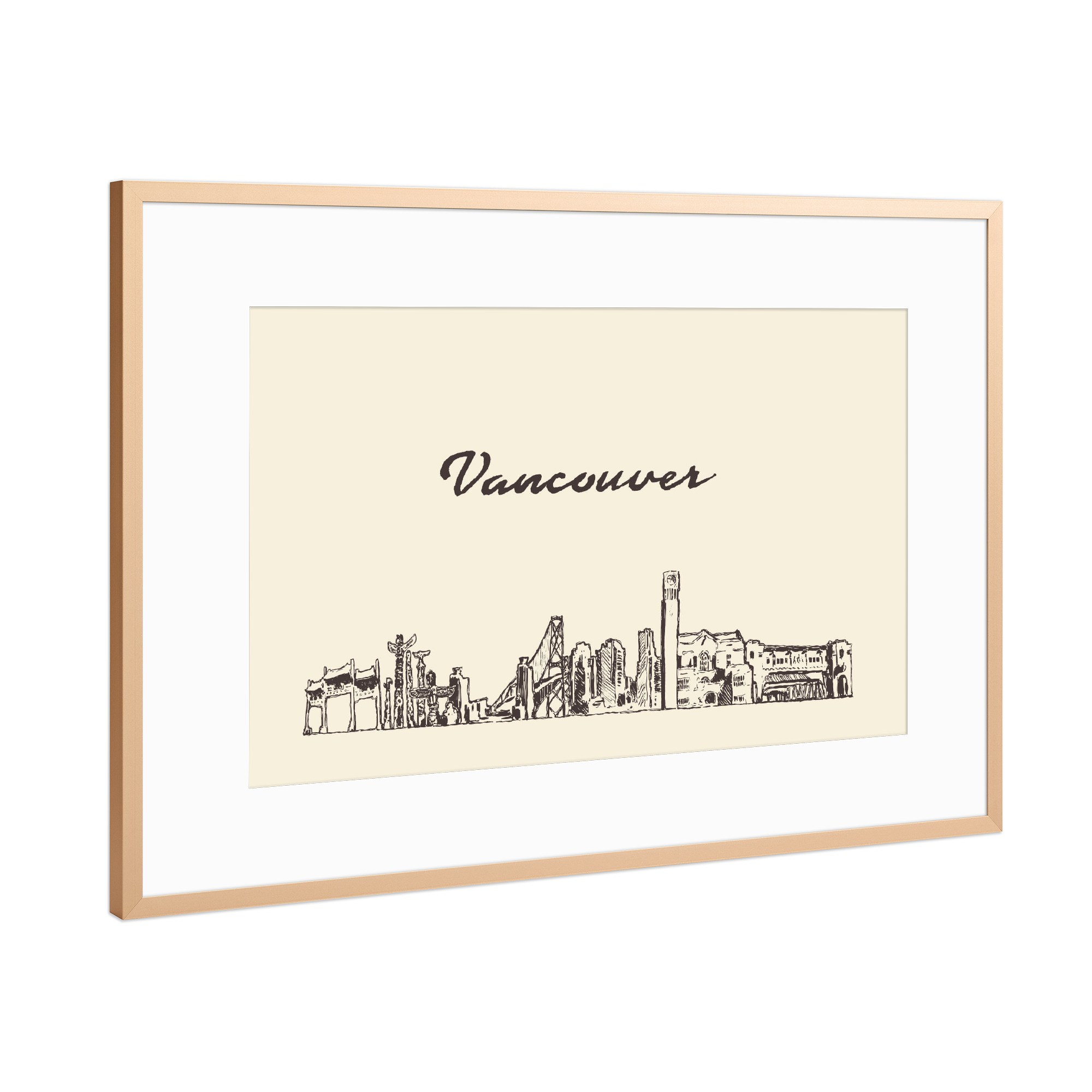 Poster mit Rahmen Kupfer "Vancouver hand drawn skyline" artboxONE - Städte