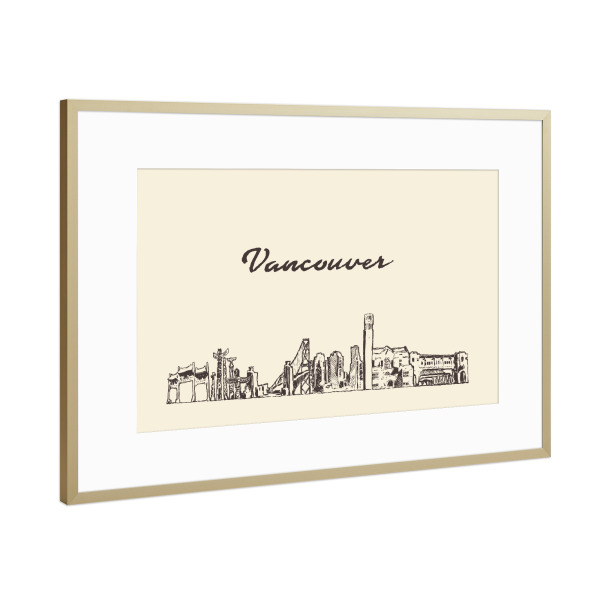 Poster mit Rahmen Gold "Vancouver hand drawn skyline" artboxONE - Städte