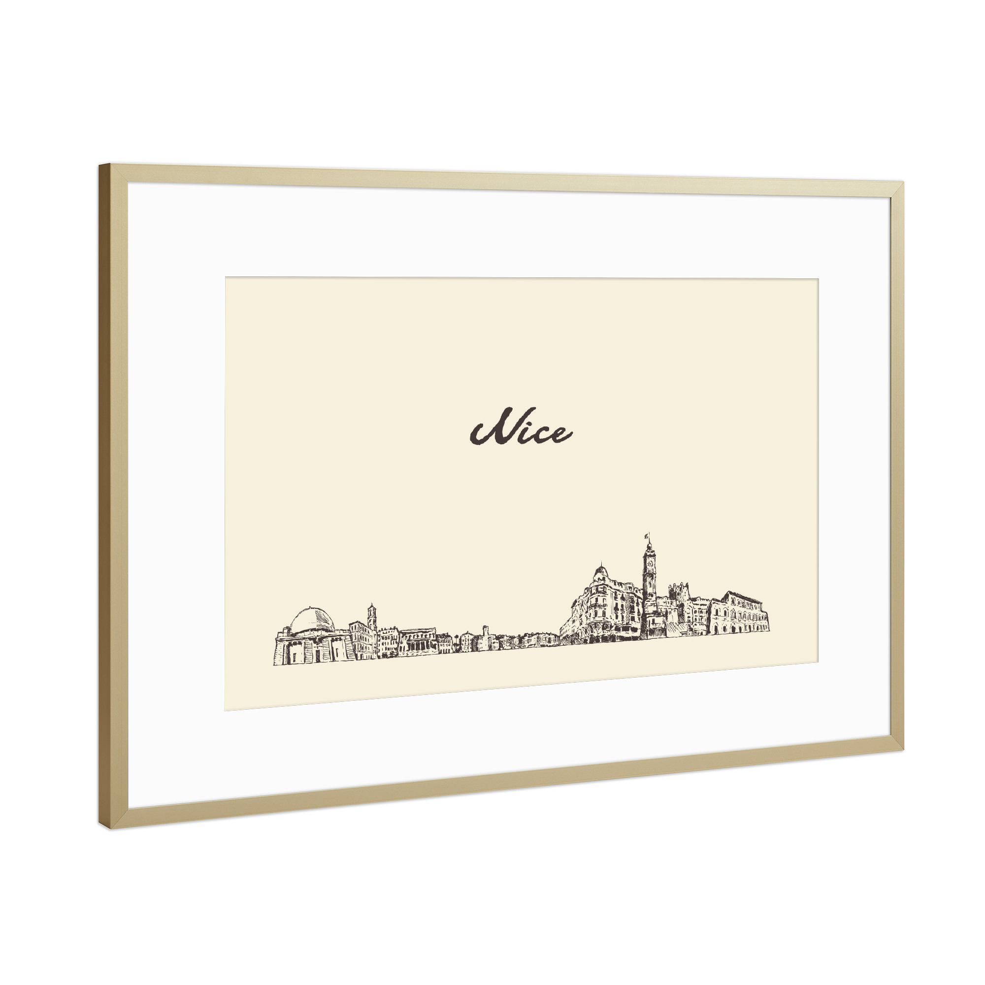 Poster mit Rahmen Gold "Nice hand drawn skyline" artboxONE - Städte