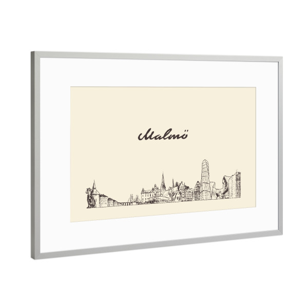 Poster mit Rahmen Silber "Malmo hand drawn skyline" artboxONE - Städte