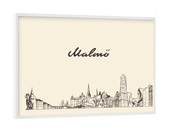 Poster mit weißem Rahmen "Malmo hand drawn skyline" artboxONE - Städte