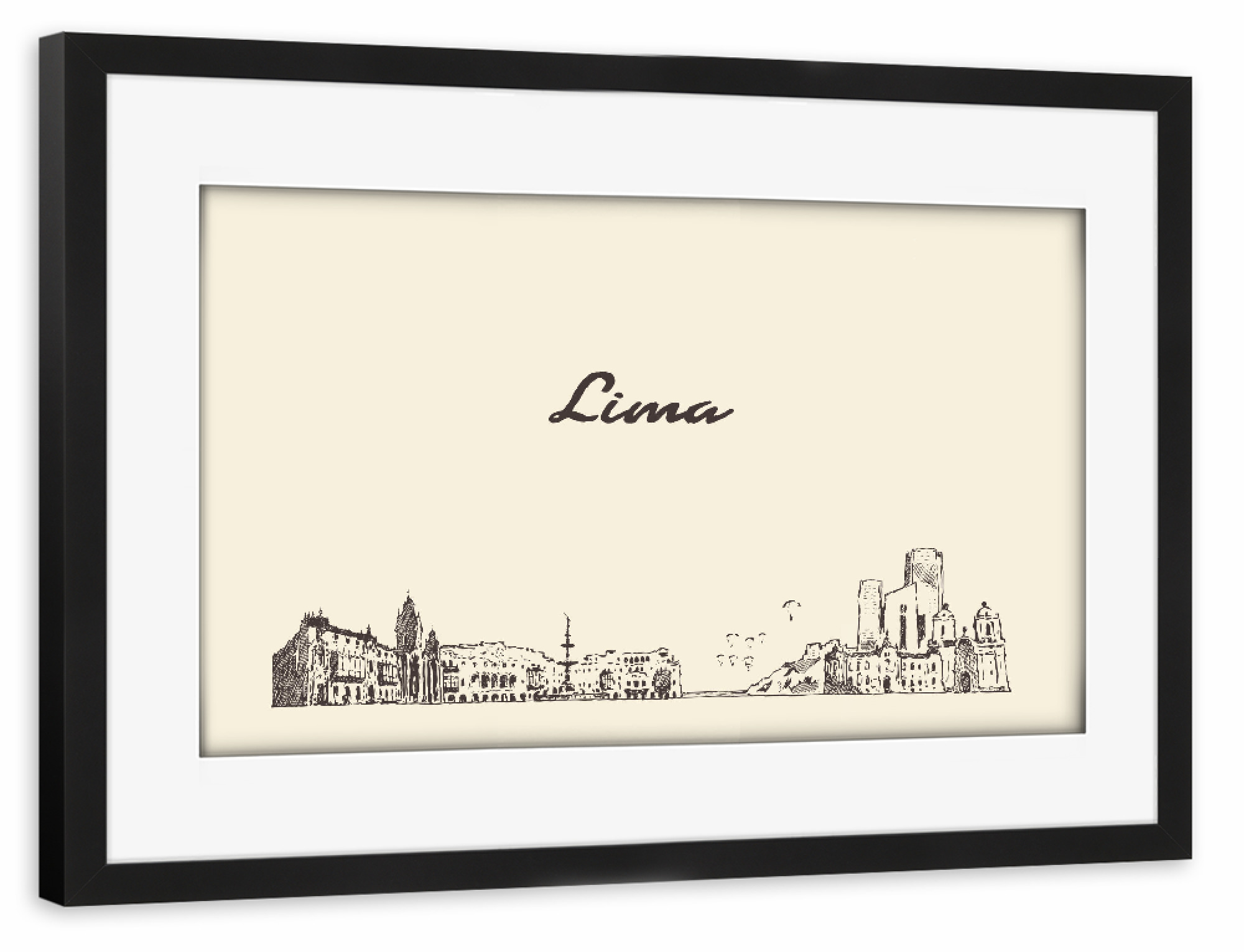Poster mit Rahmen schwarz "Lima hand drawn skyline" artboxONE - Städte