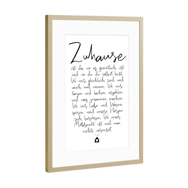 Poster mit Rahmen Gold "Zuhause - ein Gedicht" artboxONE - Typografie,Schwarzweiß,Liebe