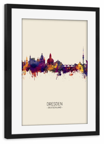 Poster mit Rahmen schwarz "Dresden Skyline Beige" artboxONE - Städte / Dresden - Dresden,Germany,Skyline,Cityscape,Painting,Watercolour,Stadtbild