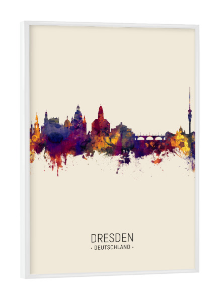 Poster mit weißem Rahmen "Dresden Skyline Beige" artboxONE - Städte / Dresden - Dresden,Germany,Skyline,Cityscape,Painting,Watercolour,Stadtbild