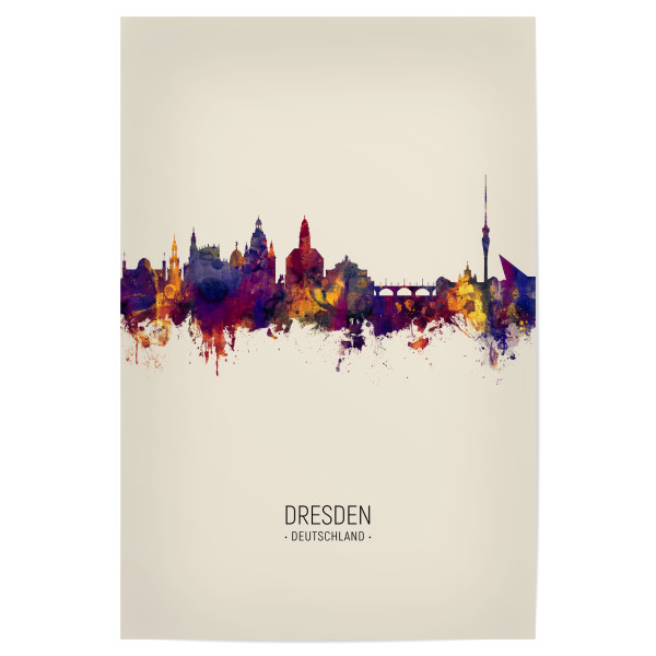 Poster "Dresden Skyline Beige" artboxONE - Städte / Dresden - Dresden,Germany,Skyline,Cityscape,Painting,Watercolour,Stadtbild