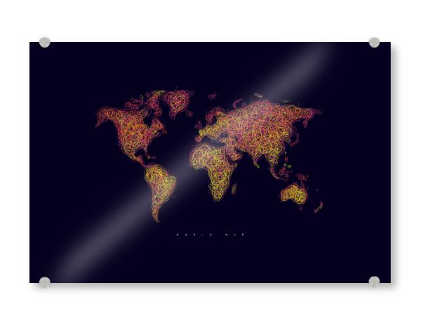 Acrylglasbild "World map tangle line pink dark" artboxONE - Kartografie