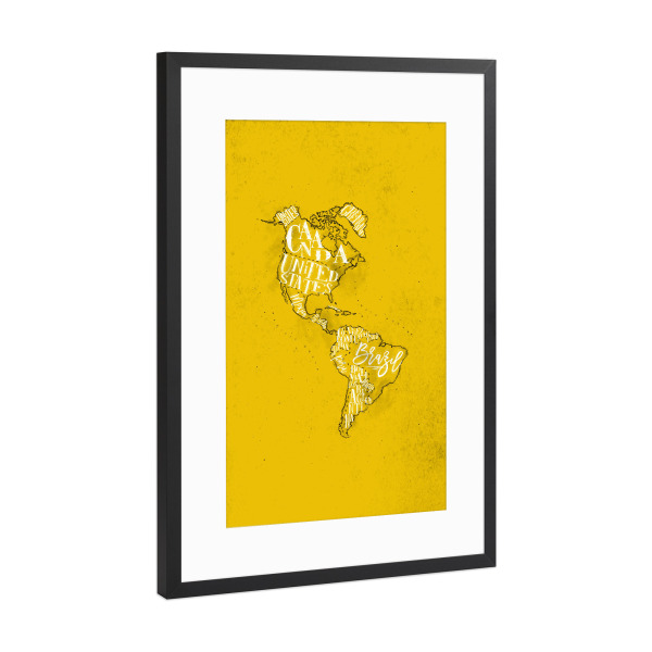 Poster mit Rahmen Schwarz (Metallic) "Map America vintage yellow" artboxONE - Schwarzweiß,Kartografie
