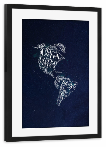 Poster mit Rahmen schwarz "Map America vintage blue" artboxONE - Kartografie