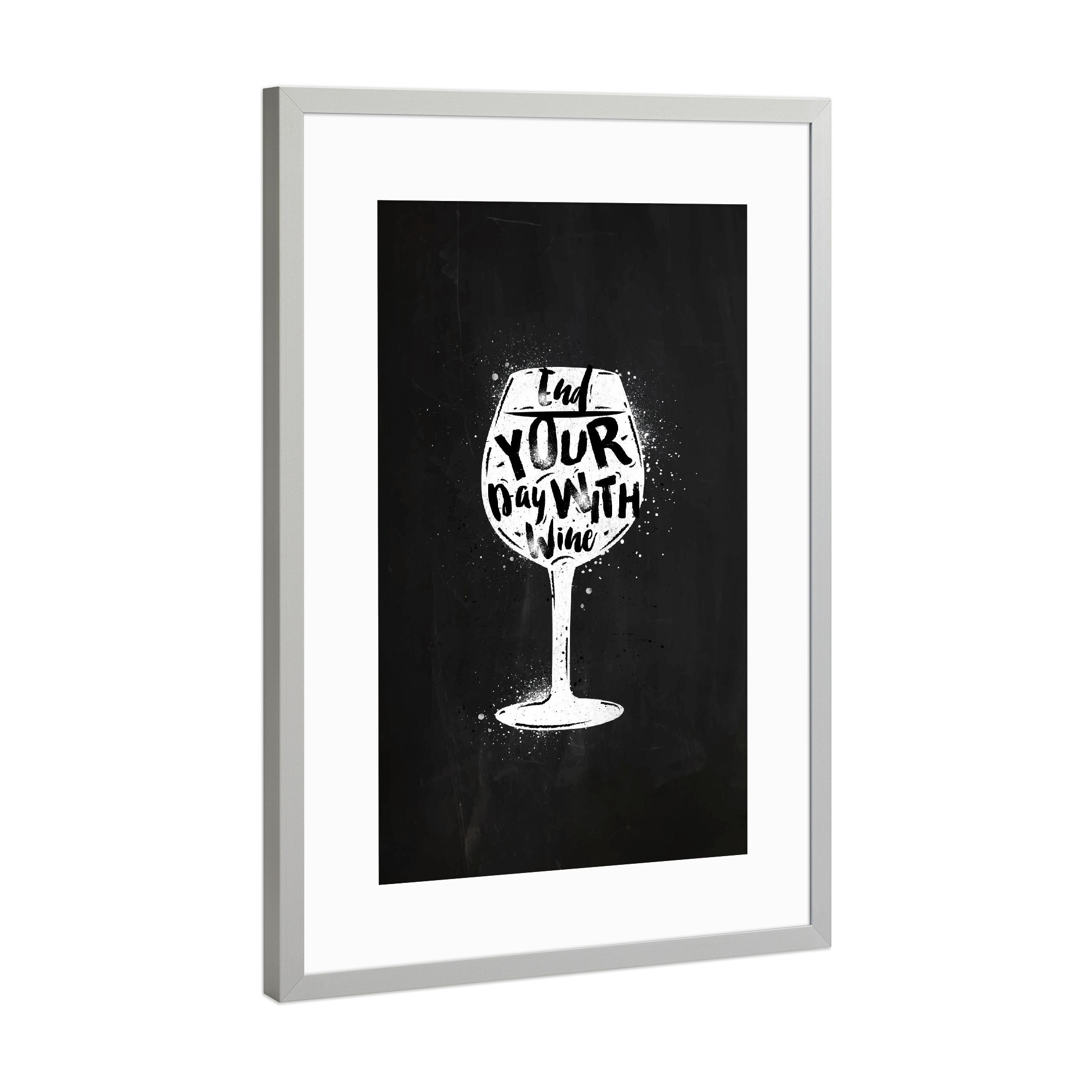 Poster mit Rahmen Silber "Glass of wine chalk" artboxONE - Essen & Trinken,Schwarzweiß,Essen & Trinken / Alkohol