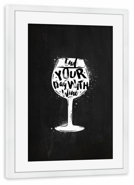 Poster mit Rahmen weiß "Glass of wine chalk" artboxONE - Essen & Trinken,Schwarzweiß,Essen & Trinken / Alkohol