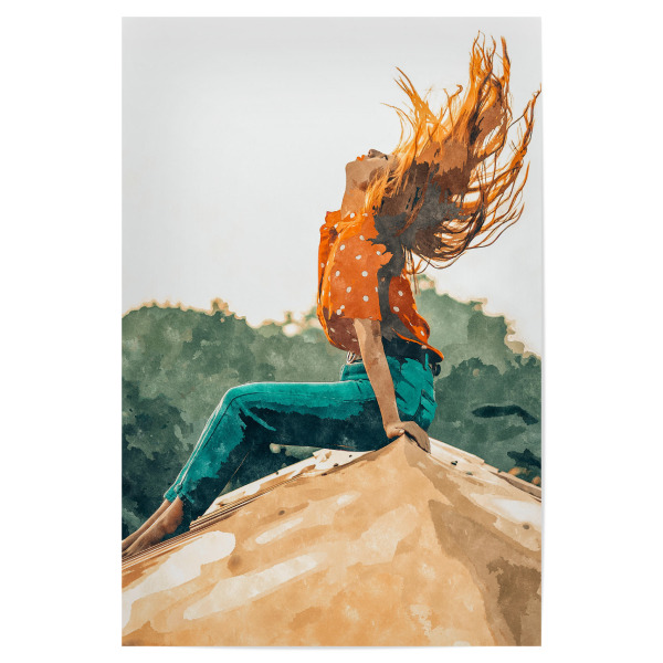 Poster "Live Free" artboxONE - Menschen - Portrait,Rooftop,Hair,Beauty,Live free,Carefree,Polka dots,Denim,Lifestyle,Happiness,Happy