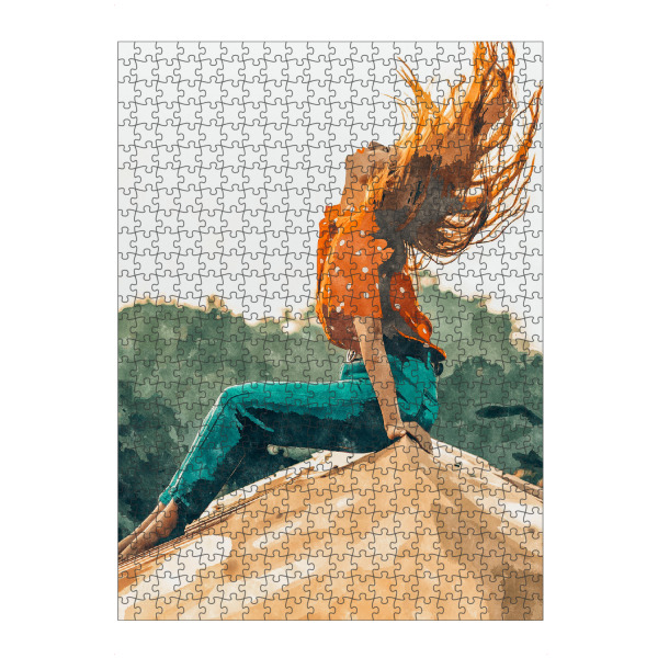 Puzzle Ravensburger "Live Free" artboxONE - Menschen - Portrait,Rooftop,Hair,Beauty,Live free,Carefree,Polka dots,Denim,Lifestyle,Happiness,Happy