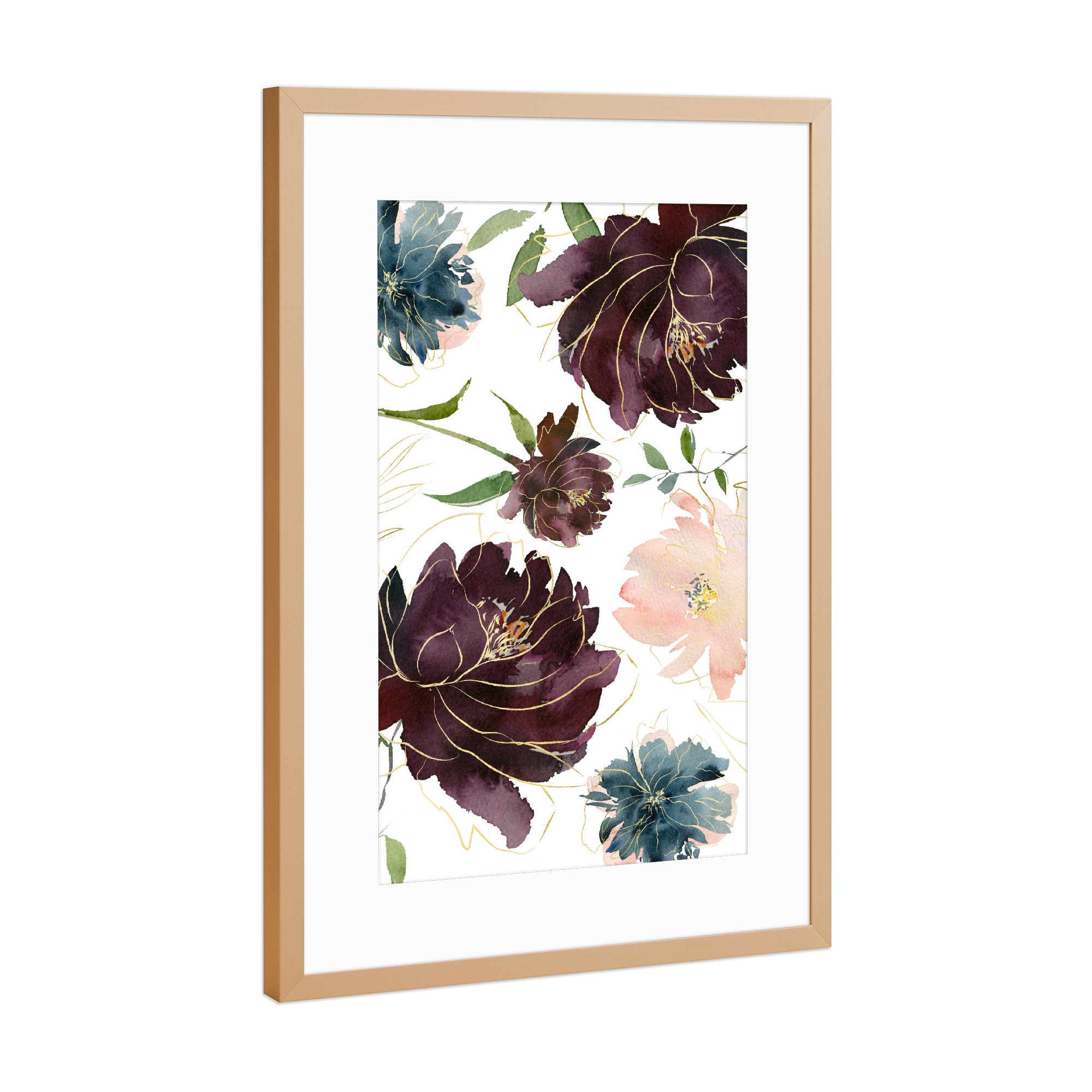 Poster mit Rahmen Kupfer "Aquarell Blumen" artboxONE - Floral - Wasserfarbe,Feminin,Gold,Aquarellzeichnung,Frühling,Blumenbouquet,Blüten,Blumen