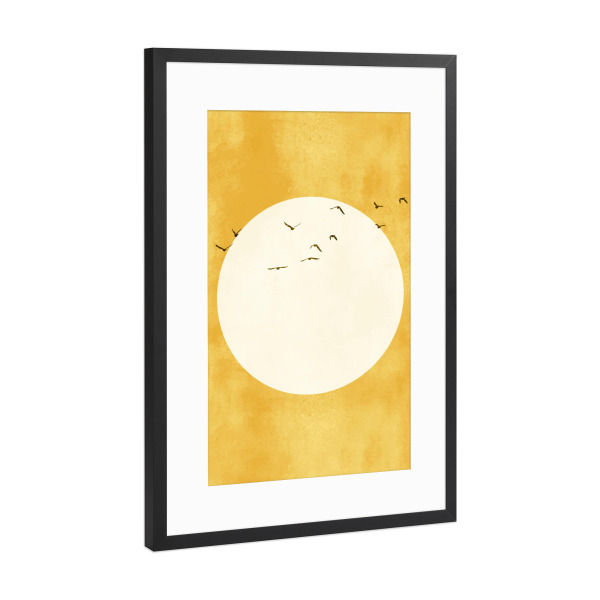 Poster mit Rahmen Schwarz (Metallic) "Sun In The Sky" artboxONE - Abstrakt - Vögel,Sonne,Sonnenuntergang,Positiv