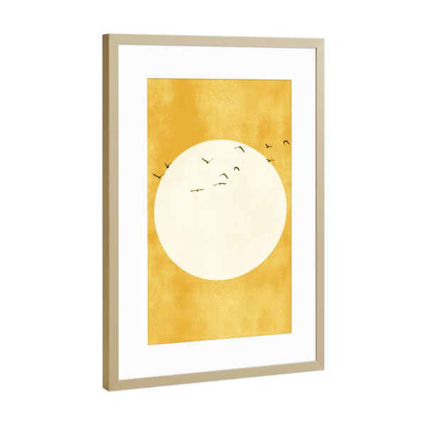 Poster mit Rahmen Gold "Sun In The Sky" artboxONE - Abstrakt - Vögel,Sonne,Sonnenuntergang,Positiv