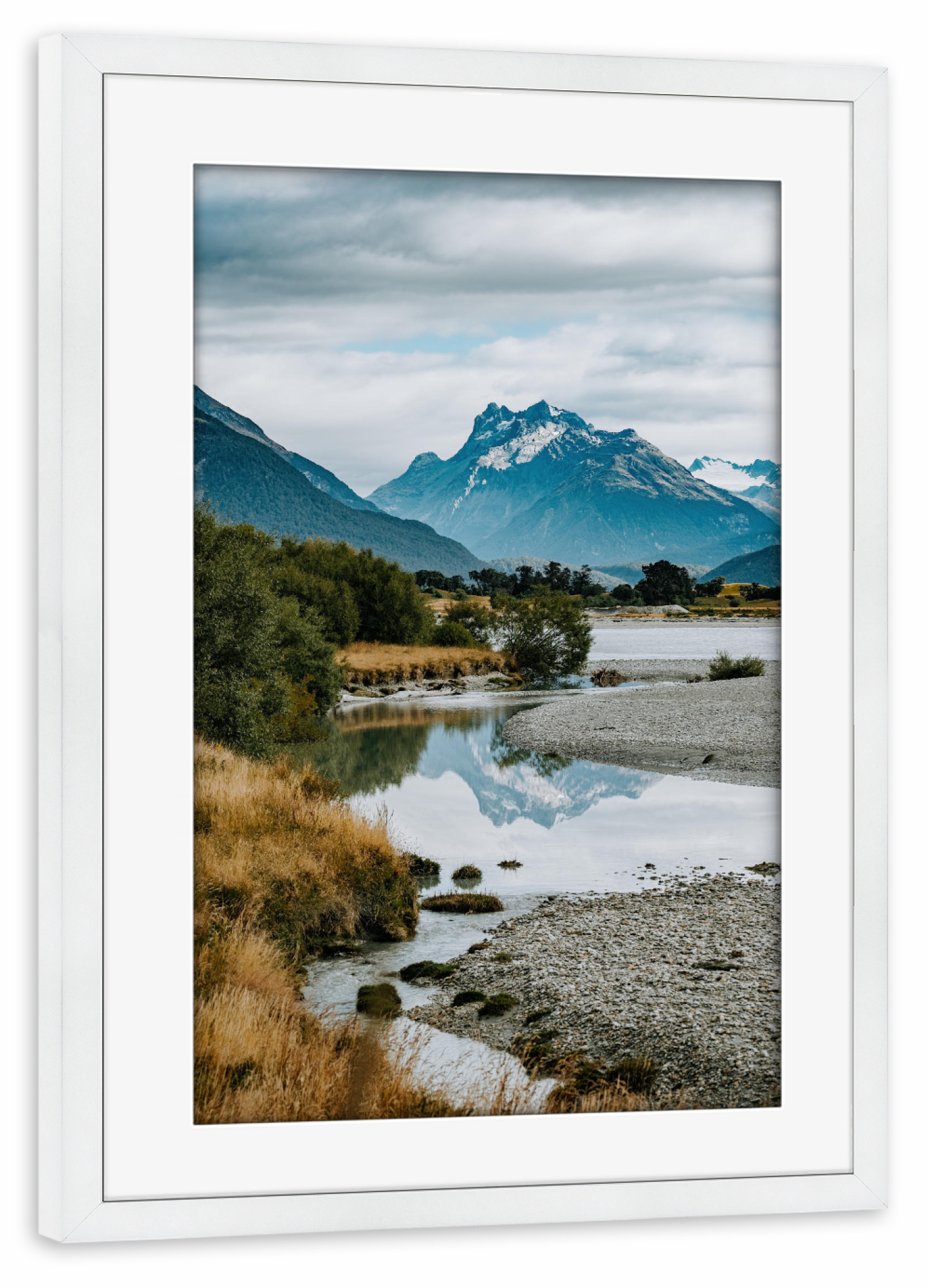 Poster mit Rahmen weiß "Glenorchy Neuseeland" artboxONE - Natur - Berge,Alpen,Neuseeand,See,Spiegelung,Reise,Wandern,Natur,Landschaft,Idylle