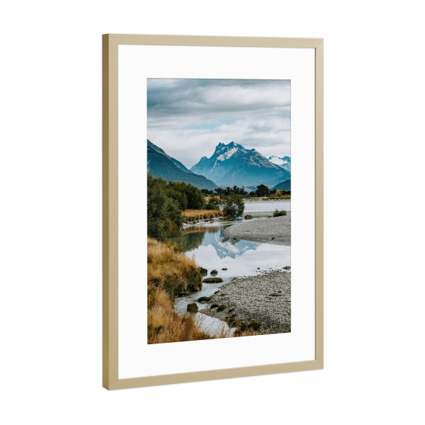 Poster mit Rahmen Gold "Glenorchy Neuseeland" artboxONE - Natur - Berge,Alpen,Neuseeand,See,Spiegelung,Reise,Wandern,Natur,Landschaft,Idylle