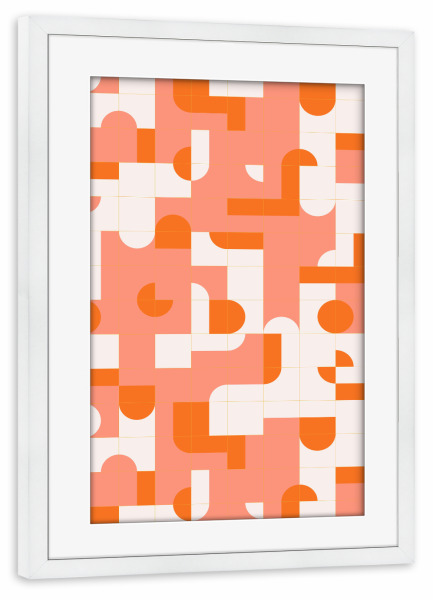 Poster mit Rahmen weiß "Puzzle Tiles" artboxONE - Abstrakt - Mid-century-modern,Living coral,Tiles