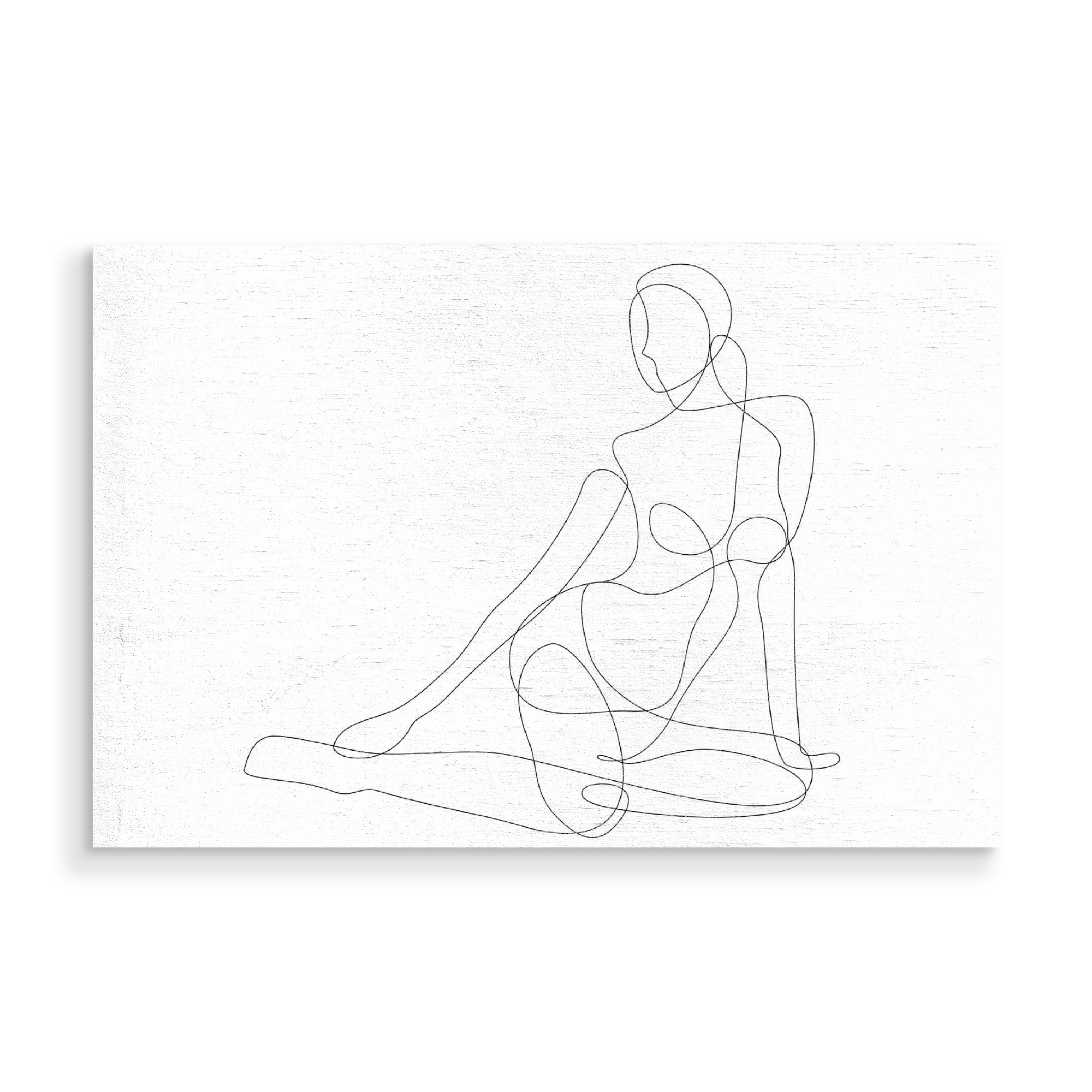 Holzbild "Woman Sitting - In One Line" artboxONE - Menschen,Schwarzweiß - Minimal,Woman,Relaxed,Line,Oneline,String,Beauty,Concept,Scandinavian