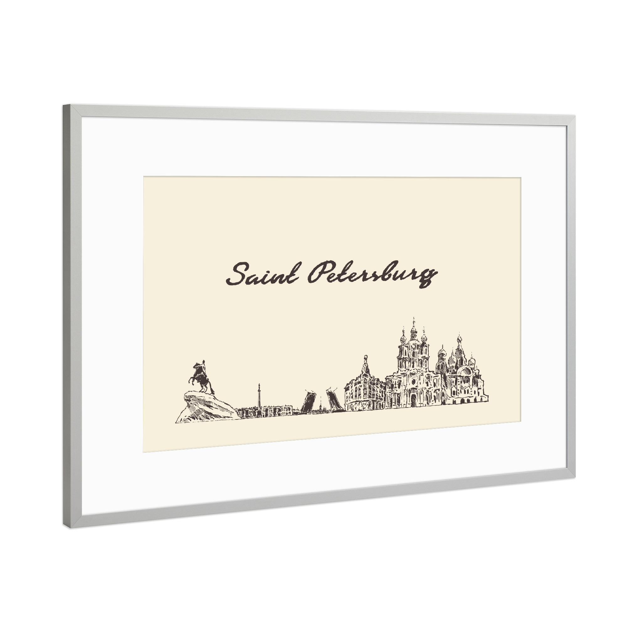 Poster mit Rahmen Silber "St Petersburg hand drawn skyline" artboxONE - Städte / Sankt Petersburg