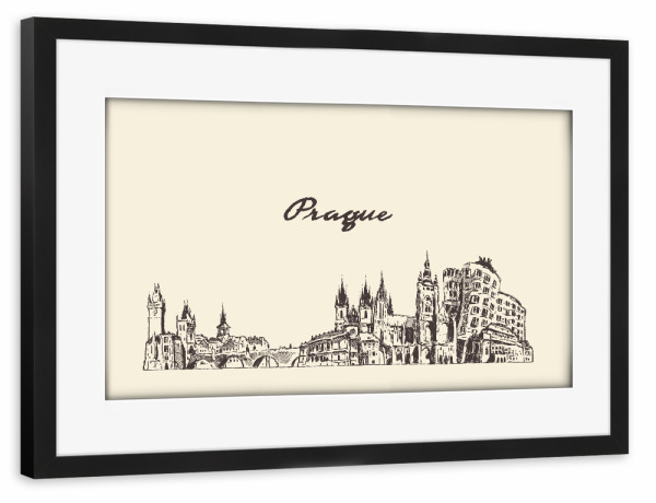 Poster mit Rahmen schwarz "Prague hand drawn skyline" artboxONE - Städte,Reise,Architektur,Städte / Prag