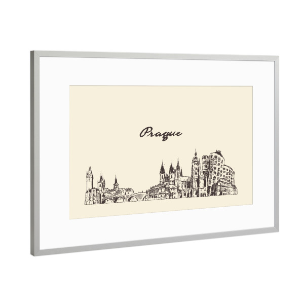 Poster mit Rahmen Silber "Prague hand drawn skyline" artboxONE - Städte,Reise,Architektur,Städte / Prag